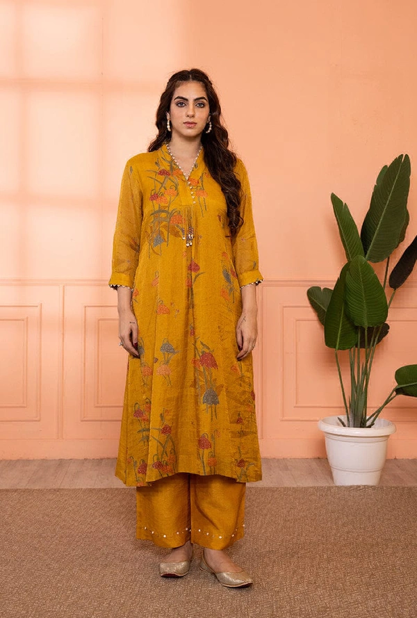 KDJ 5300 Beautiful Collar Kurti Set  - yellow, 42-XL