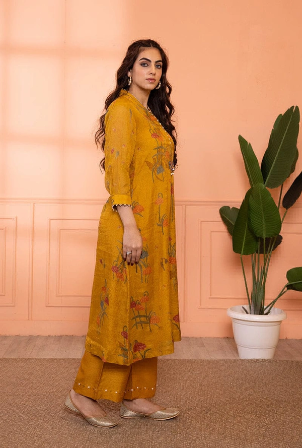KDJ 5300 Beautiful Collar Kurti Set  - yellow, XXL-44