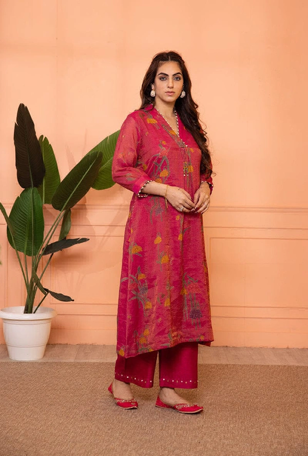 KDJ 5300 Beautiful Collar Kurti Set  - pink, XXL-44
