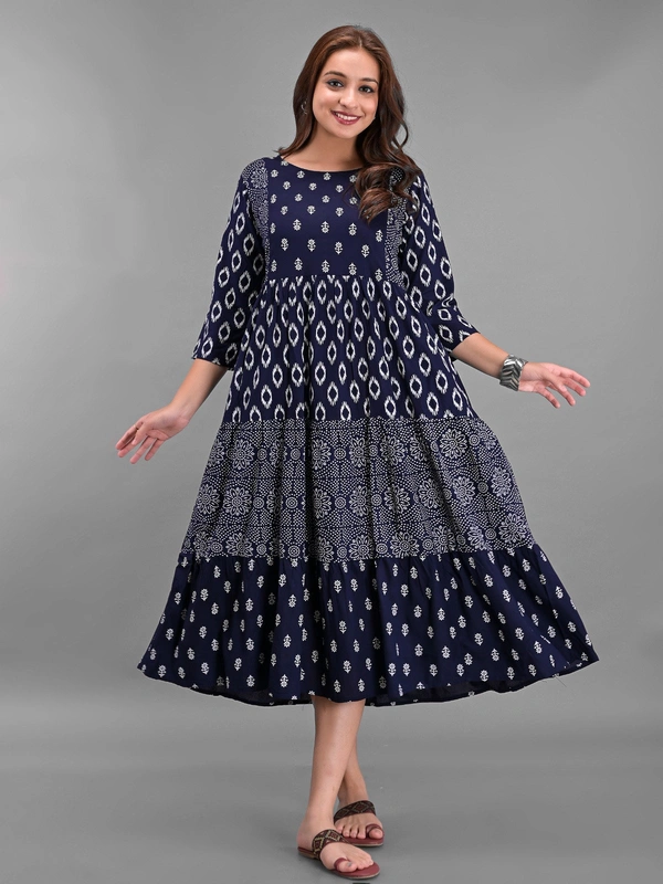 NSJ 5306 Long Frock  - Navy Blue, L-40