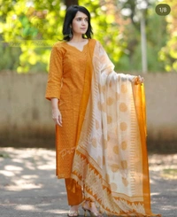 5037   EMBROIDERY KURTI  COTTON  PANT  SILK DUPATTA  - 2XL-44