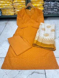 5037   EMBROIDERY KURTI  COTTON  PANT  SILK DUPATTA  - 2XL-44