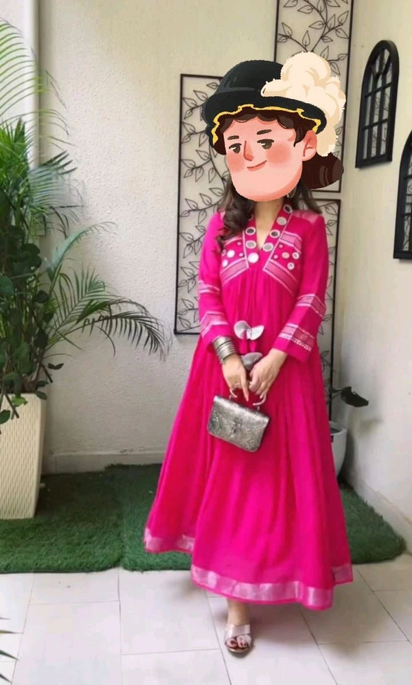SF2 5038  trendy  Cotton  beautiful lace work  tasal Gown - XL-42, Pink