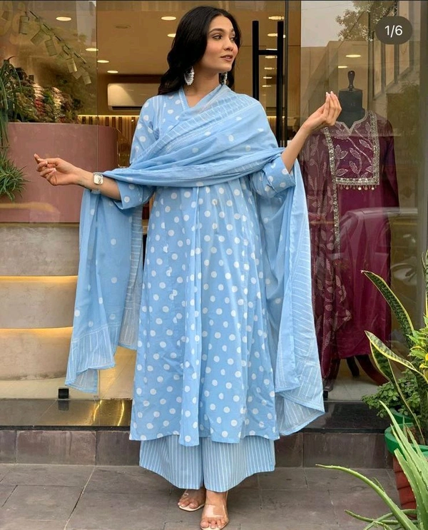 KDJ 5040  Designer three piec Mughal block kurti pant dupatta set    - XL42