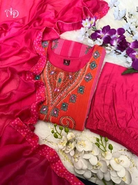 SF3 5055 *HEAVY DESIGNER SUIT SET  Original MIRROR KHATLI Work  beautiful Heavy Suit Set  pants and Lace Dupatta. HEAVY CHIFOON SILK - M-38