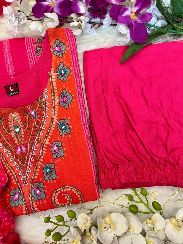 SF3 5055 *HEAVY DESIGNER SUIT SET  Original MIRROR KHATLI Work  beautiful Heavy Suit Set  pants and Lace Dupatta. HEAVY CHIFOON SILK - M-38