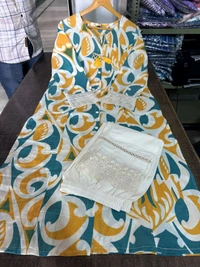 KDJ 5058 *New Launch* *Aline casual pant set* New Cotton casual pant set. *Aline kurta with lace beautiful matching lace detailed pant Side Pockets  - XL-42