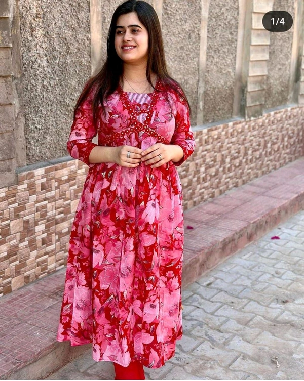 SF2 5060 🌸 Anarkali SUIT SET🌸  white - pink Flora Reyon Anarkali suit  set embroidery, matching Pant - L-40