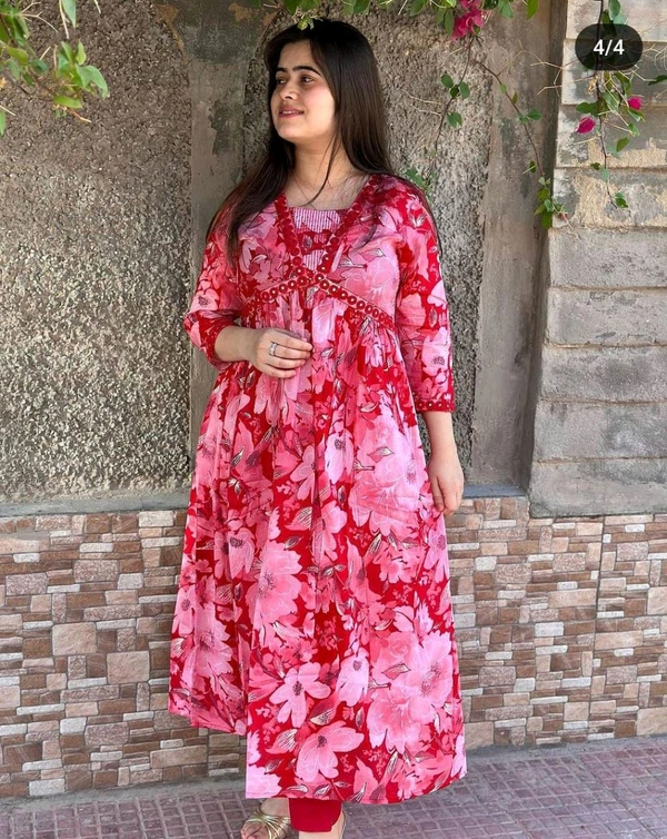 SF2 5060 🌸 Anarkali SUIT SET🌸  white - pink Flora Reyon Anarkali suit  set embroidery, matching Pant - 2XL-44