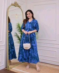 SF2 5061 beautiful  cotton printed fir flair dresses  your daily casual  for work  cotton Light Blue Colour    - 2XL-44