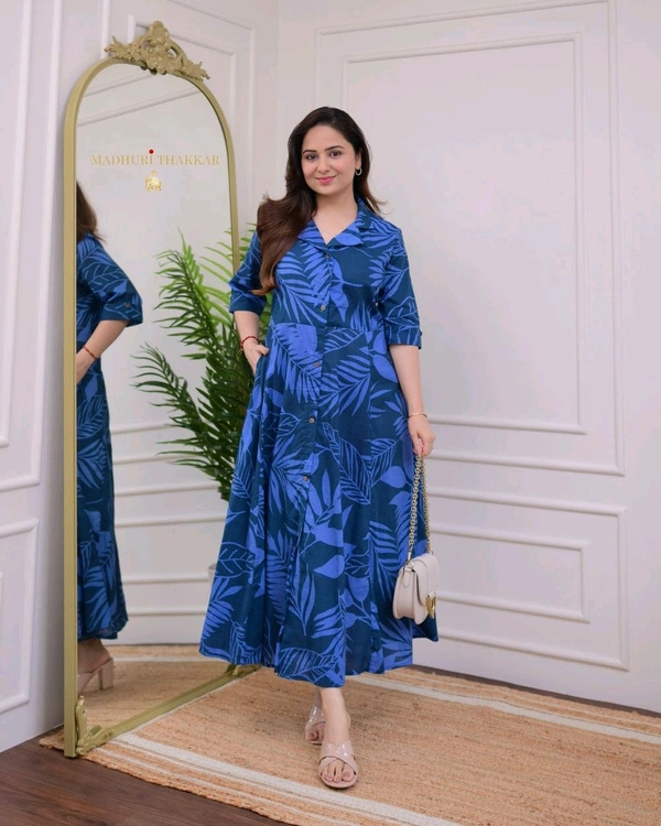 SF2 5061 beautiful  cotton printed fir flair dresses  your daily casual  for work  cotton Light Blue Colour    - 3XL-46