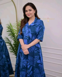 SF2 5061 beautiful  cotton printed fir flair dresses  your daily casual  for work  cotton Light Blue Colour    - 3XL-46