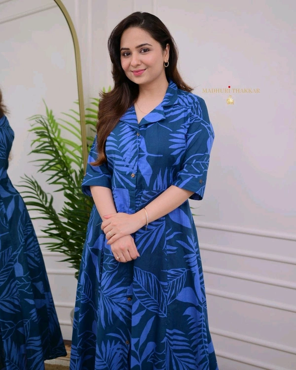 SF2 5061 beautiful  cotton printed fir flair dresses  your daily casual  for work  cotton Light Blue Colour    - 3XL-46