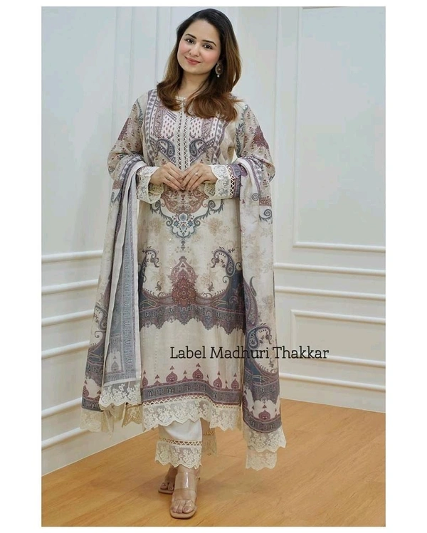 SF3 5062 ✨ Ivory Pakistani Suit  beautifully  prints, sequin embroidery and lace  comfortable  CHIKANKARI WORK LACE HIGH QUALIT - L-40