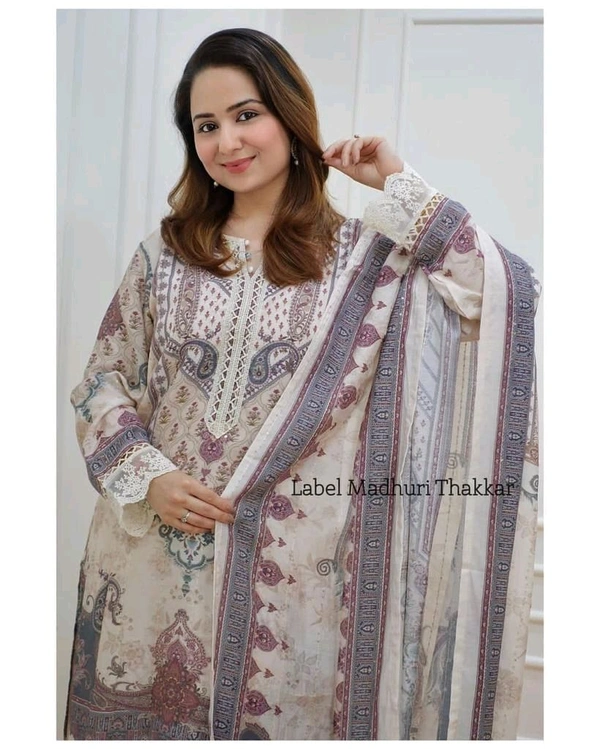 SF3 5062 ✨ Ivory Pakistani Suit  beautifully  prints, sequin embroidery and lace  comfortable  CHIKANKARI WORK LACE HIGH QUALIT - L-40