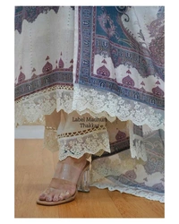 SF3 5062 ✨ Ivory Pakistani Suit  beautifully  prints, sequin embroidery and lace  comfortable  CHIKANKARI WORK LACE HIGH QUALIT - L-40