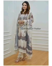 SF3 5062 ✨ Ivory Pakistani Suit  beautifully  prints, sequin embroidery and lace  comfortable  CHIKANKARI WORK LACE HIGH QUALIT - 2XL-44