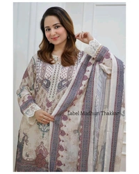 SF3 5062 ✨ Ivory Pakistani Suit  beautifully  prints, sequin embroidery and lace  comfortable  CHIKANKARI WORK LACE HIGH QUALIT - 2XL-44