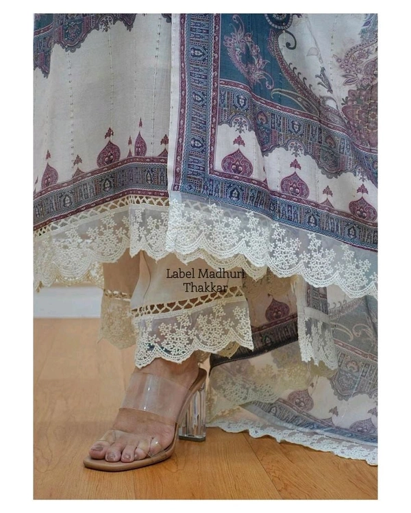 SF3 5062 ✨ Ivory Pakistani Suit  beautifully  prints, sequin embroidery and lace  comfortable  CHIKANKARI WORK LACE HIGH QUALIT - 2XL-44