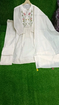 SF2 5366 Cotton embroidered kurta with pants and dupatta - 2XL-46
