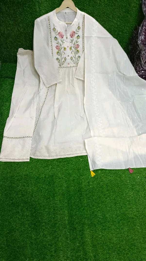 SF2 5366 Cotton embroidered kurta with pants and dupatta - 2XL-46