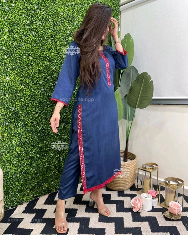 SF2 5368  Kurta pant set with real mirror work* - M-38