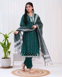 KDJ 5362  new Kadhi Kurta duptta with pant set - Blue Stone, L-40