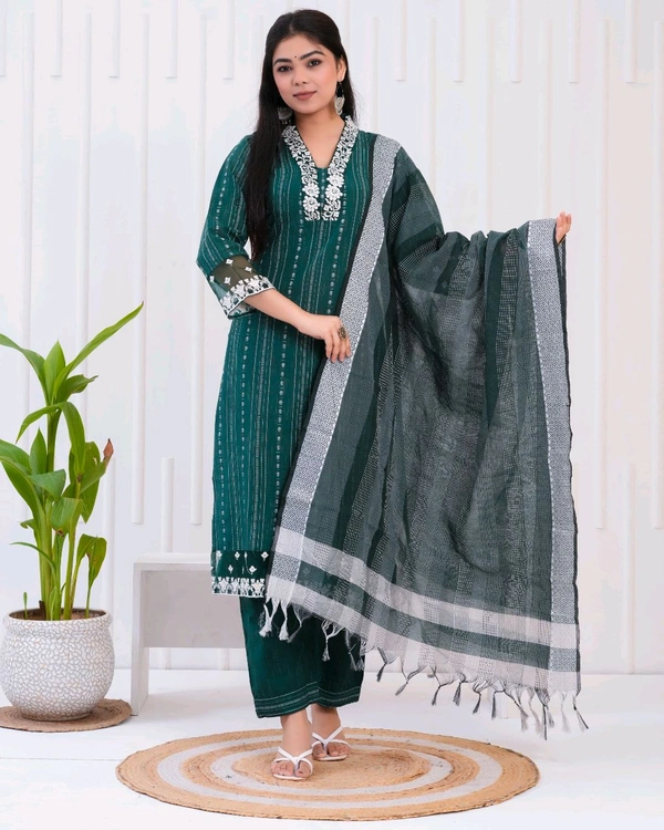 KDJ 5362  new Kadhi Kurta duptta with pant set - Blue Stone, XL-42