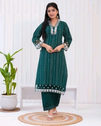 KDJ 5362  new Kadhi Kurta duptta with pant set - Blue Stone, 2XL-44