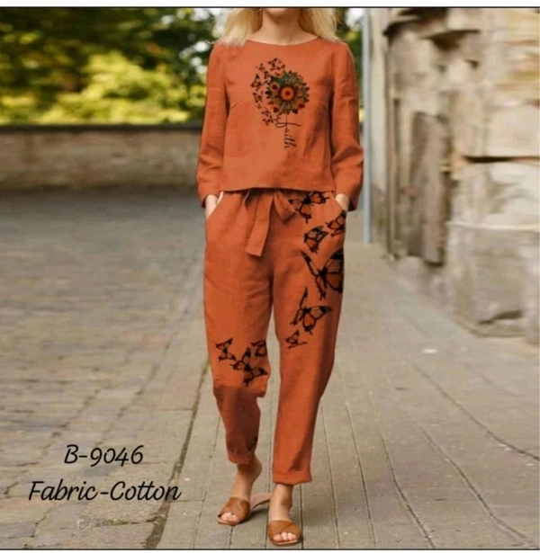 KD18 5363 PRINTED LINEN CORD SETS - 4XL-48, Brown