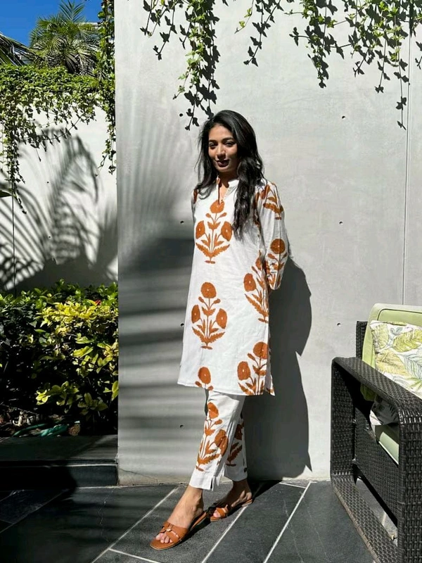 SF2 5364 🌹 *NEW  Beautiful *cotton co-ords sets, stylish beautiful  print  Side Pocket   - M-38, Brown