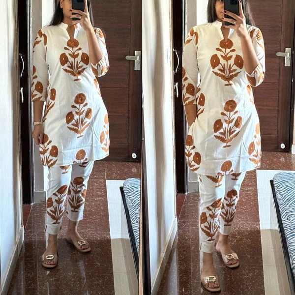 SF2 5364 🌹 *NEW  Beautiful *cotton co-ords sets, stylish beautiful  print  Side Pocket   - M-38, Brown