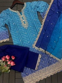 SF3 5367 HAVY CHINON WEAR TOP AND PLAZZO. WITH FANCY DUPPATA AND EMBROIDERY  - Blue, L-40