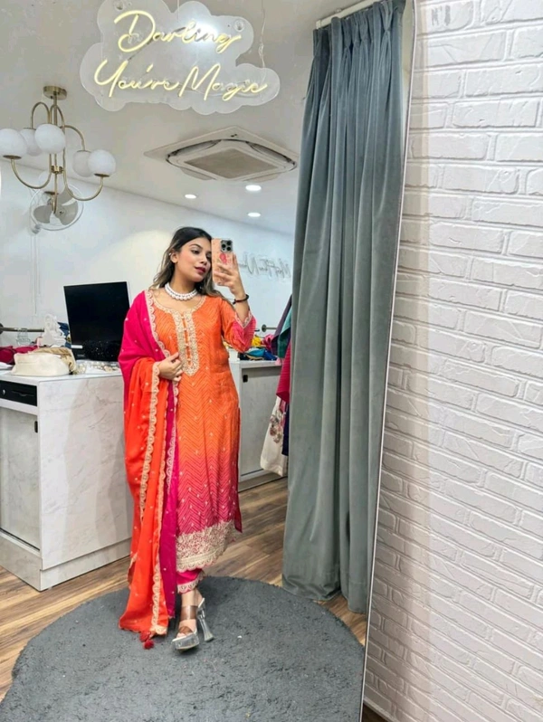SF3 5367 HAVY CHINON WEAR TOP AND PLAZZO. WITH FANCY DUPPATA AND EMBROIDERY  - Web Orange, L-40