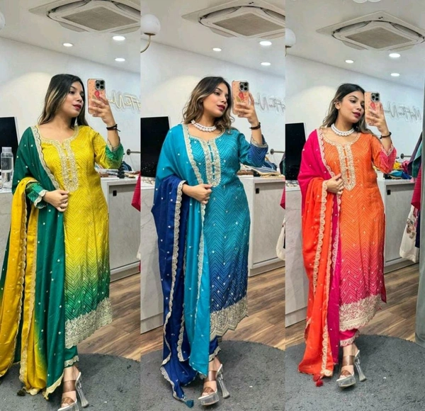 SF3 5367 HAVY CHINON WEAR TOP AND PLAZZO. WITH FANCY DUPPATA AND EMBROIDERY  - Web Orange, L-40