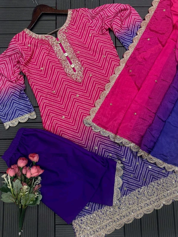 SF3 5367 HAVY CHINON WEAR TOP AND PLAZZO. WITH FANCY DUPPATA AND EMBROIDERY  - Pink Flamingo, XL-42