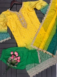SF3 5367 HAVY CHINON WEAR TOP AND PLAZZO. WITH FANCY DUPPATA AND EMBROIDERY  - Yellow, 2XL-44