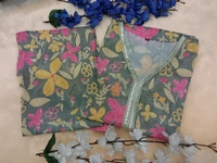 KDJ 5069  Muslin Floral Printed Cord Set  sunflower print Golden Gota Lace work - M-38