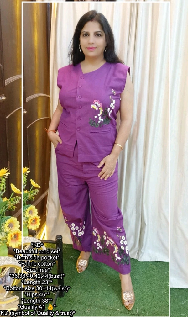 KD18 5371 Trending Beautiful Cotton  Cord Set - Electric Violet, 2XL-44