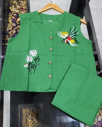 SF2 5373 Premium cotton Co-ords Sets Beautiful Aari Bird & Floral Work  - Green, L-40