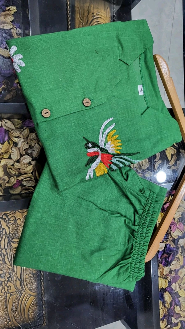 SF2 5373 Premium cotton Co-ords Sets Beautiful Aari Bird & Floral Work  - Green, L-40