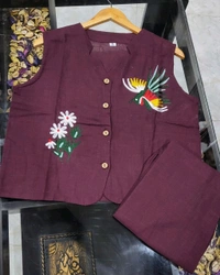 SF2 5373 Premium cotton Co-ords Sets Beautiful Aari Bird & Floral Work  - Purple, XL-42