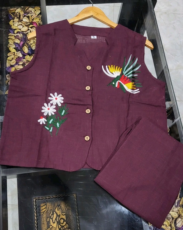 SF2 5373 Premium cotton Co-ords Sets Beautiful Aari Bird & Floral Work  - Purple, XL-42