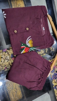 SF2 5373 Premium cotton Co-ords Sets Beautiful Aari Bird & Floral Work  - Purple, XL-42