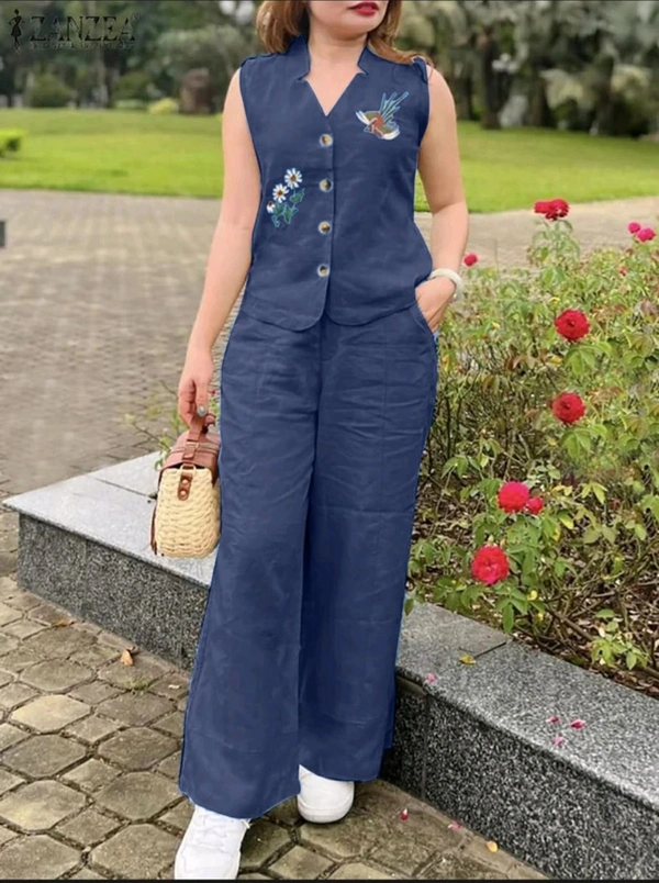 SF2 5373 Premium cotton Co-ords Sets Beautiful Aari Bird & Floral Work  - Navy Blue, XL-42