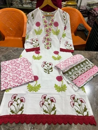 KDJ 5376 BEAUTIFUL LESS WORK COTTON DRESS KURTA PANT DUPATTA   - XL-42