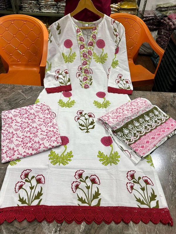 KDJ 5376 BEAUTIFUL LESS WORK COTTON DRESS KURTA PANT DUPATTA   - XL-42