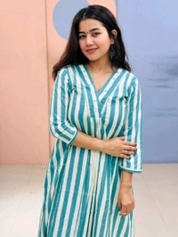 SF2 5379  Lovely bright color For  lightweight dress  Rayon A-Line stripe printed kurti With Pant  - Pelorous, 2XL-44