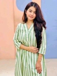 SF2 5379  Lovely bright color For  lightweight dress  Rayon A-Line stripe printed kurti With Pant  - Mint Green, 3XL-46