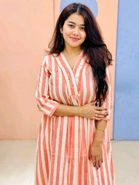 SF2 5379  Lovely bright color For  lightweight dress  Rayon A-Line stripe printed kurti With Pant  - Wild Watermelon, M-38
